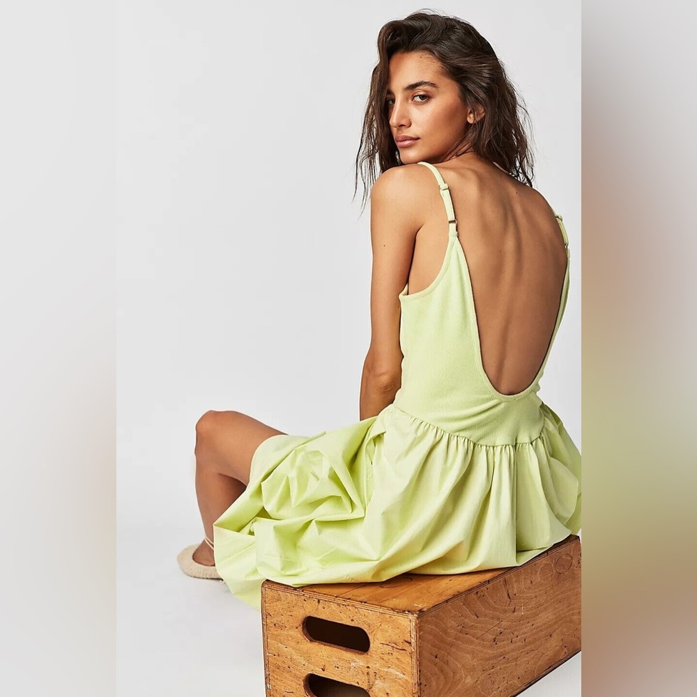 NWOT Free People Dylan Midi Dress "Lightning Bolt" Green - Picture 5 of 5